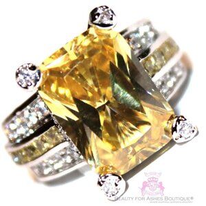 Women Pale Canary Yellow Cubic Zirconia Bridal Evening Cocktail Glam Gala Ring 8